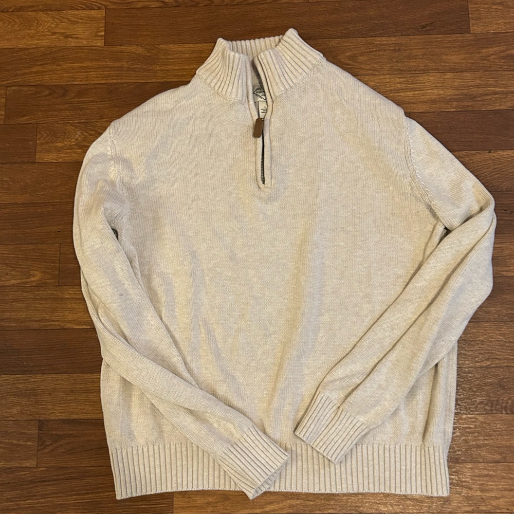 St. John's Bay Men's Mock Turtleneck Quarter Zip Cream Colored Size Large